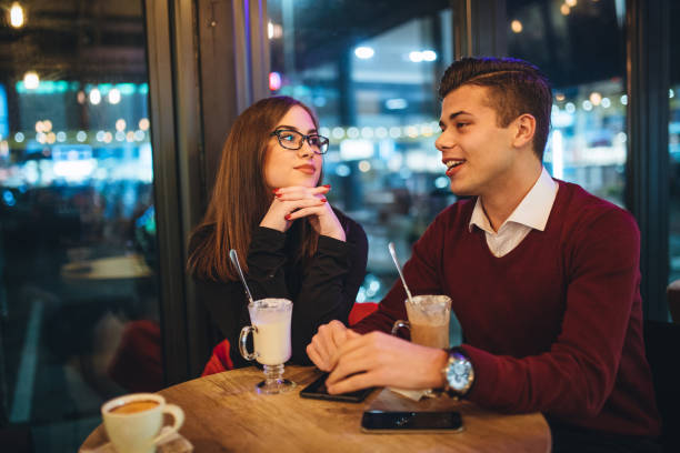 istock Cute young couple in cafe 1097324366