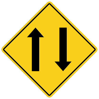 Lalu Lintas Dua Arah Di Depan Tanda Pada Latar Belakang Putih Gaya