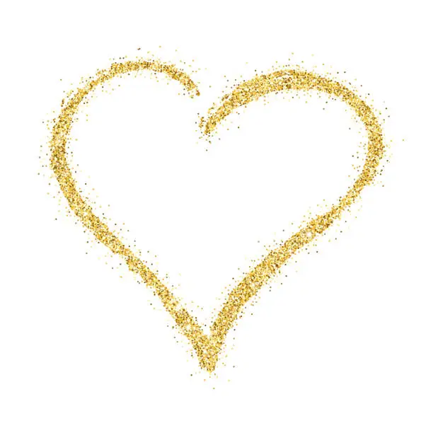 Vector illustration of Gold glitter hand drawn vector hearts on white background