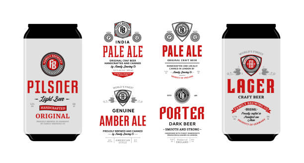 ilustrações de stock, clip art, desenhos animados e ícones de vector beer labels and can mockups - lager beer