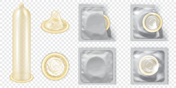 stockillustraties, clipart, cartoons en iconen met realistische 3d gedetailleerde latex condoom vector set. - condoom