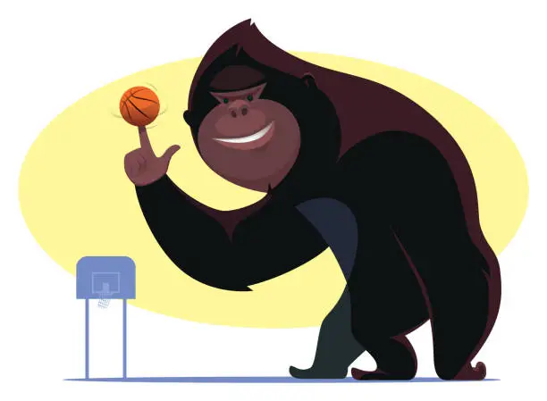 Vector illustration of bigfoot playing basketball