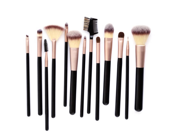 istock Set of essential professional make-up brushes are isolated with shadows on white background 1097338978