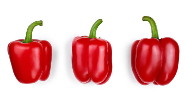 istock red sweet bell pepper isolated on white background. Top view. Flat lay 1097350506