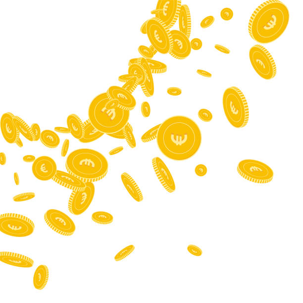 ilustrações de stock, clip art, desenhos animados e ícones de european union euro coins falling. scattered float - coin euro symbol european union currency gold