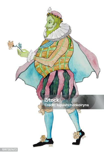 Aristocrat In A Historical Renaissance Costume Stock Illustration - Download Image Now - Baron, Rococo Style, Acrylic Painting