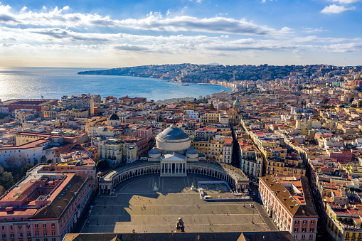 Aerial VIew of Naples from Piazza del Plebiscito on a beautiful sunny day