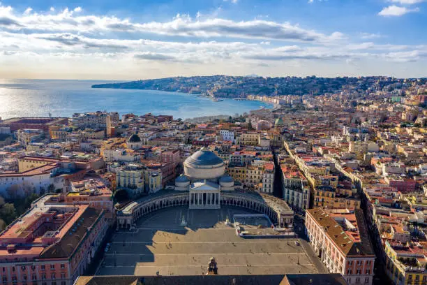 Aerial VIew of Naples from Piazza del Plebiscito on a beautiful sunny day