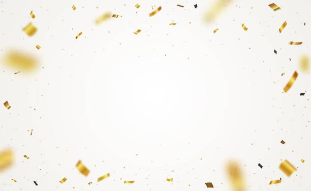 latar belakang confetti emas, terisolasi pada latar belakang transparan - berwarna emas ilustrasi stok