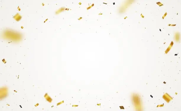 Vector illustration of Gold confetti background, isolated on transparent background