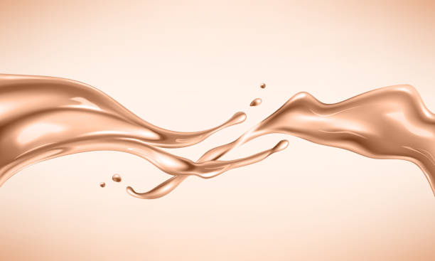 istock Liquid foundation elements. Splashing beige liquid, flow of creamy texture isolated on background. Vector realistic illustration 1097362508