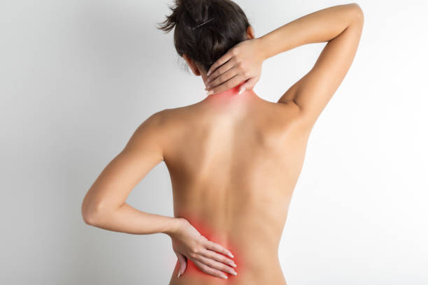 dolore alla schiena - back rear view pain physical injury foto e immagini stock