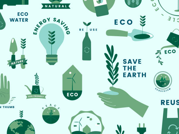 Set of organic and go green icons Set of organic and go green icons environment patterns stock illustrations