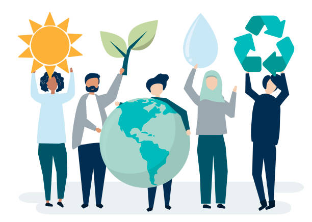 ilustraciones, imágenes clip art, dibujos animados e iconos de stock de personas con el concepto de sostenibilidad ambiental - recycling recycling symbol environmentalist people