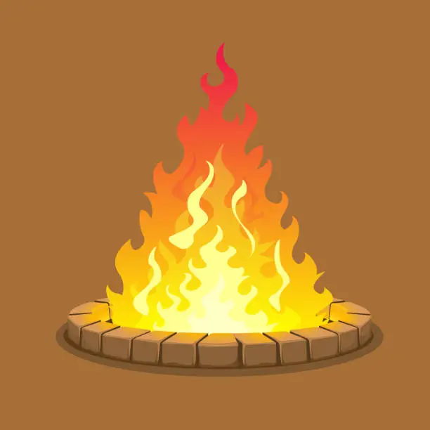 Vector illustration of Large fire surrounded by stones