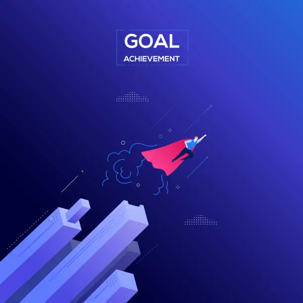 Vector illustration of Goal achievement - modern isometric vector web banner