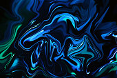 Marble Neon Blue Green Abstract Texture on Black Background Multi Colored Pattern Paper Trendy Colors Colorful Gradient Distorted Macro Photography