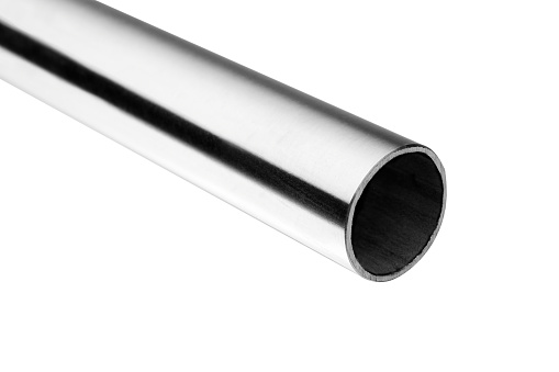 Shiny polished Stainless Steel Tube/Pipe isolated on a white Background. This Pipe is deburred