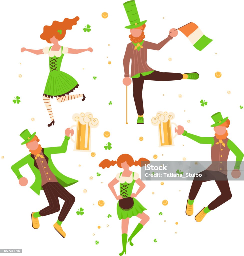 St Patricks Day banner. St Patricks Day banner. Cute cartoon leprechauns with mugs of beer dancing. Vector illustration eps Luck stock vector