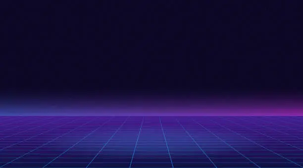 Vector illustration of Future retro line background of the 80s. Vector futuristic synth retro wave illustration in 1980s posters style