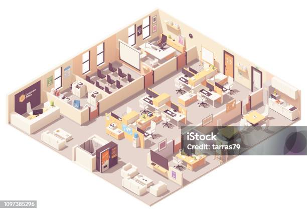 Vector Isometric Office Interior Plan Stock Illustration - Download Image Now - Office, Isometric Projection, Plan - Document