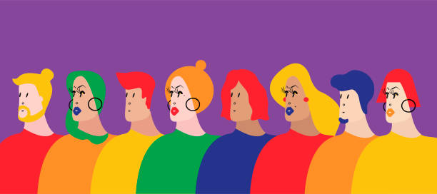 stockillustraties, clipart, cartoons en iconen met kleurrijke groep mensen vectorillustratie - transgender