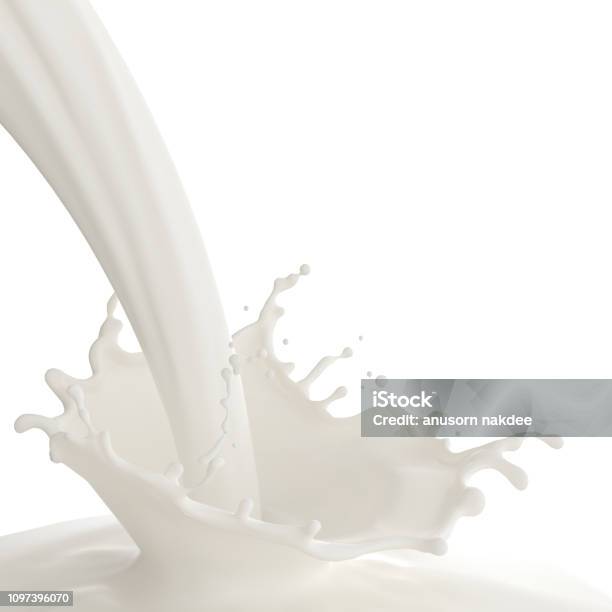 Fresh Milk Splash And Pouring Stock Photo - Download Image Now - Milk, Pouring, Spray