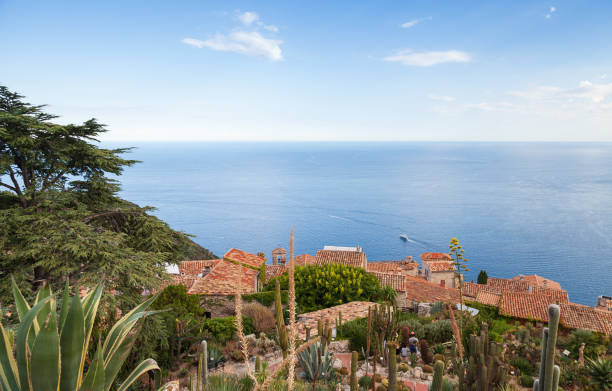 istock Eze village coastal landscape with red tile roofs 1097396630