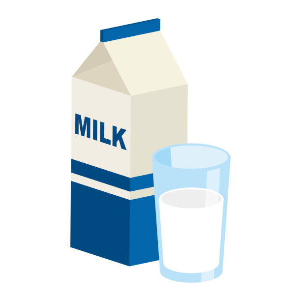 Milk cartons and glass of milk vector art illustration
