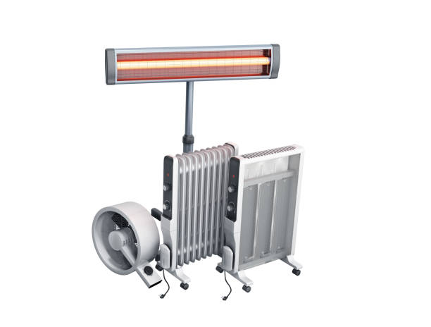 istock Heating devices Convection fan oil-filled and infrared heaters 3D rendering on white no shadow 1097402628