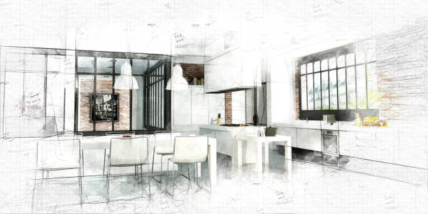 istock Painting of a Modern Loft kitchen 1097404318