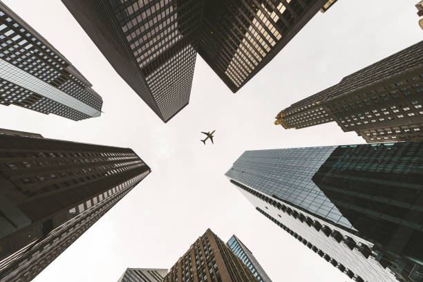 Airplane Flying in Chicago Downtown