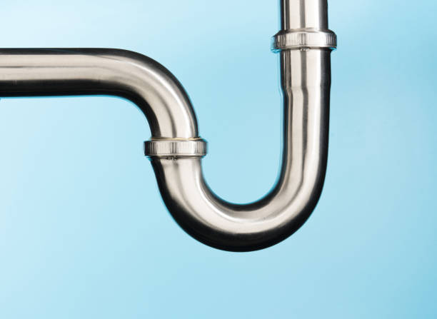istock Stainless steel sink pipe on isolated on light blue background 1097406554