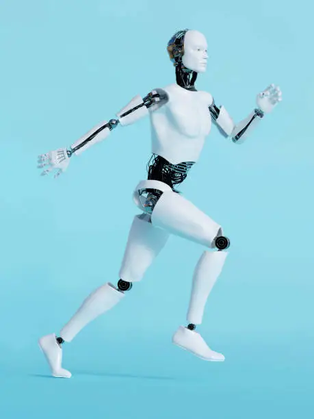 Photo of 3D rendering of a male robot running