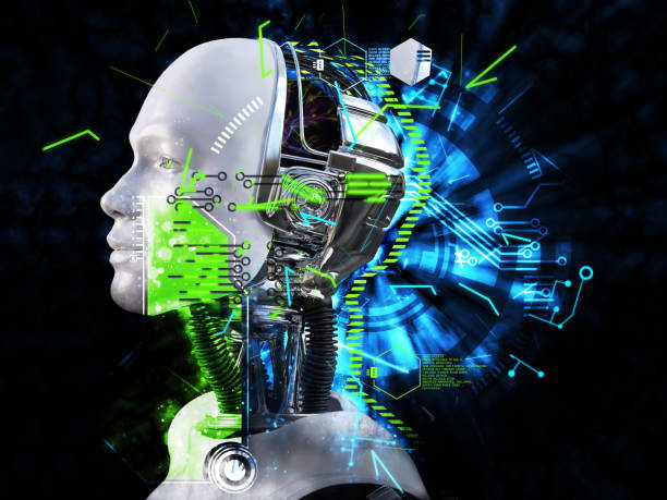 istock 3D rendering of male robot head technology concept 1097408574