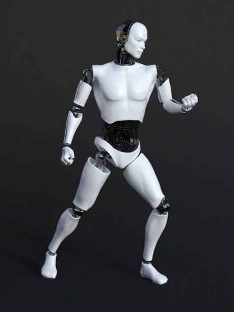 istock 3D rendering of a male robot in a victory pose 1097408582