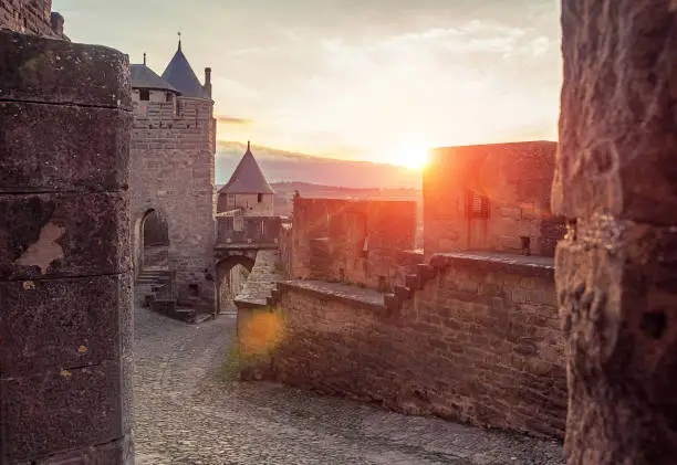 Photo of Carcassonne. France . Beautiful sunset landscape in the famous city in France.