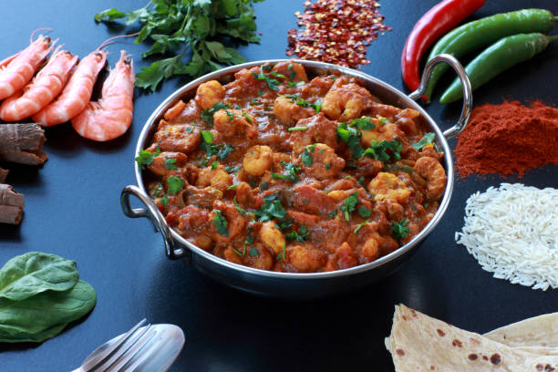 istock Prawn Masala Curry with Chapatti and Basmati Rice 1097412128