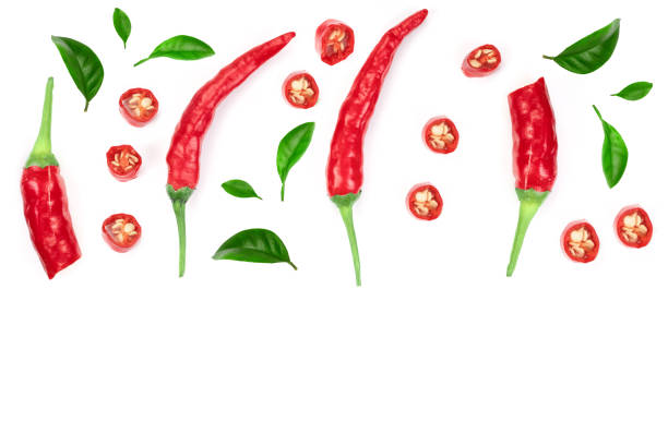 istock red hot chili peppers isolated on white background with copy space for your text. Top view. Flat lay pattern 1097414938