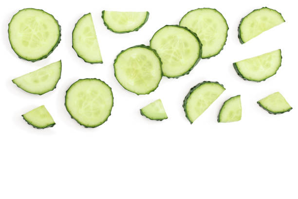 istock Cucumber slices isolated on white background with copy space for your text. Top view. Flat lay pattern. Set or collection 1097414968