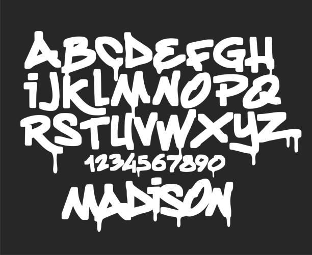 ilustrações de stock, clip art, desenhos animados e ícones de marker graffiti font, handwritten typography vector illustration. - sign symbol typescript retro revival