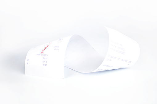Sales receipts Grocery shopping list on a till roll printout