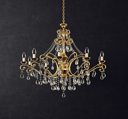 golden chandelier isolated on a black. 3d illustration