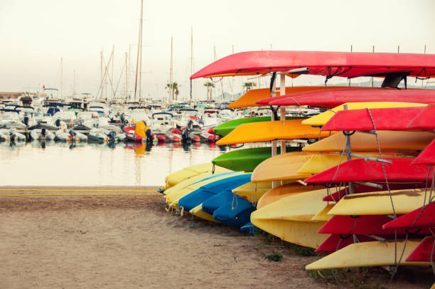 istock Colorful kayaks on the beach. 1097422926