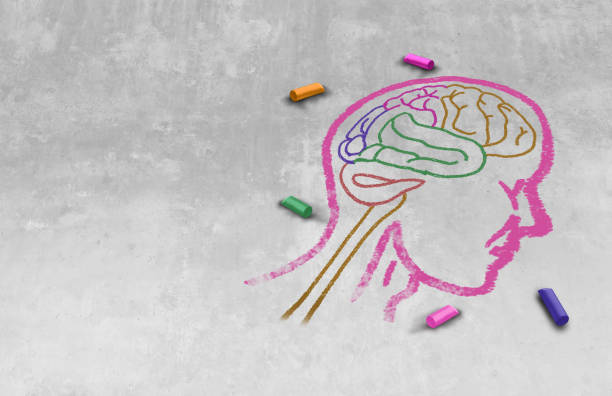 Idea of autism and autistic development disorder as a symbol of a communication and social behavior psychology as a chalk drawing on asphalt in a 3D illustration style.