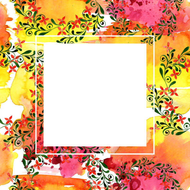 istock Red floral botanical flower. Watercolor background illustration set. Frame border ornament square. 1097429274