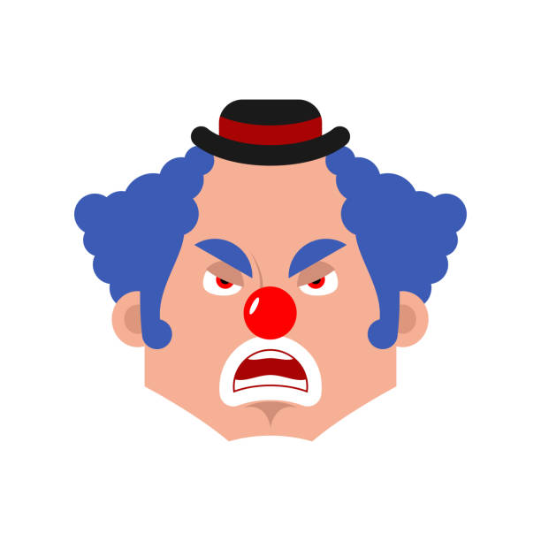 Clown angry emotion avatar. funnyman evil emoji. harlequin face. Vector illustration Clown angry emotion avatar. funnyman evil emoji. harlequin face. Vector illustration scary clown mouth stock illustrations
