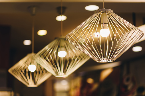 Ceiling lights are beautiful and attractive.In a public market in Bangkok.