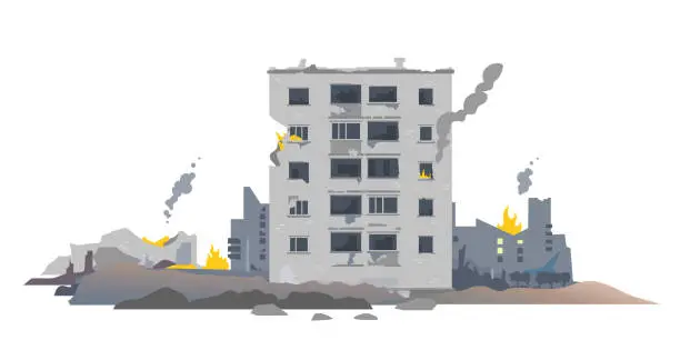 Vector illustration of War destroyed city buildings