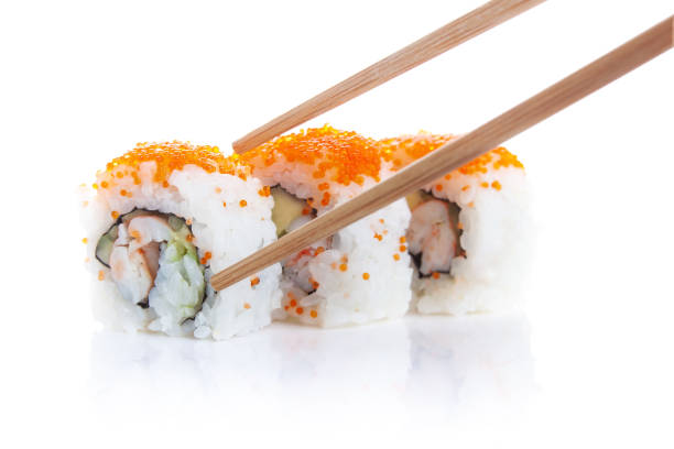 istock Roll Sushi California makis and chopsticks 1097435600